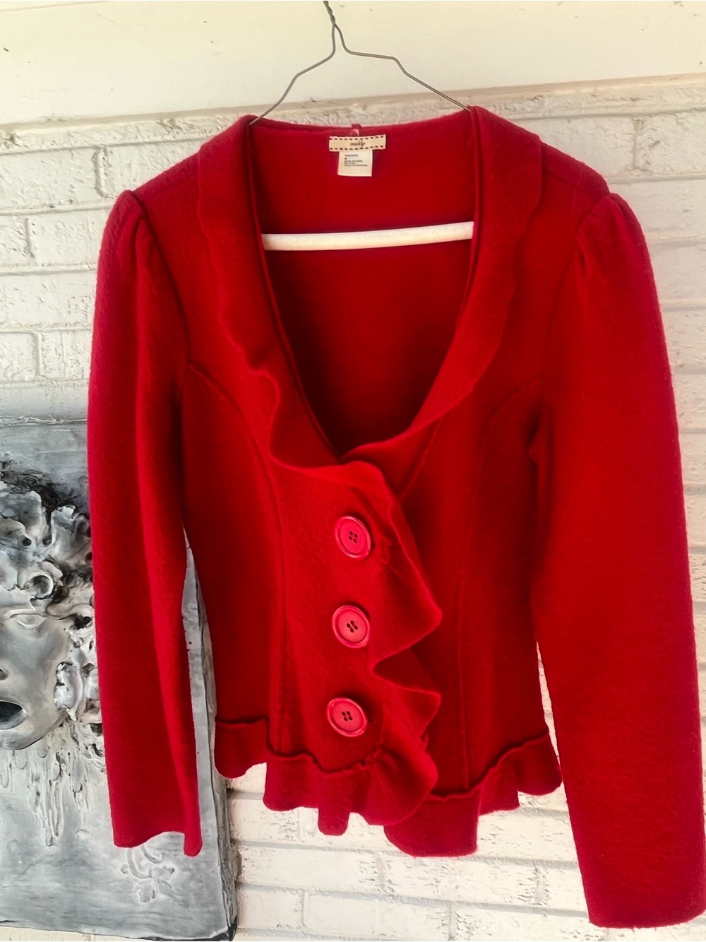 Ruby Rd Red 100% Wool Ruffle Cardigan Jacket M